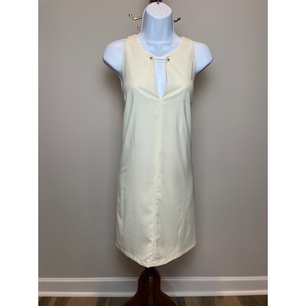 Lulus Bar Detail Shift Dress Cream Size M New Without Tag - Picture 2 of 9